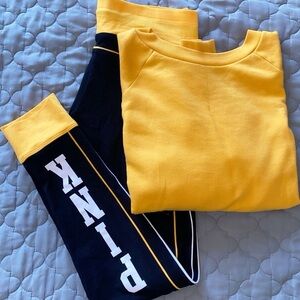 PINK Victoria's Secret Black & Yellow Logo Leggings and Sweatshirt Set